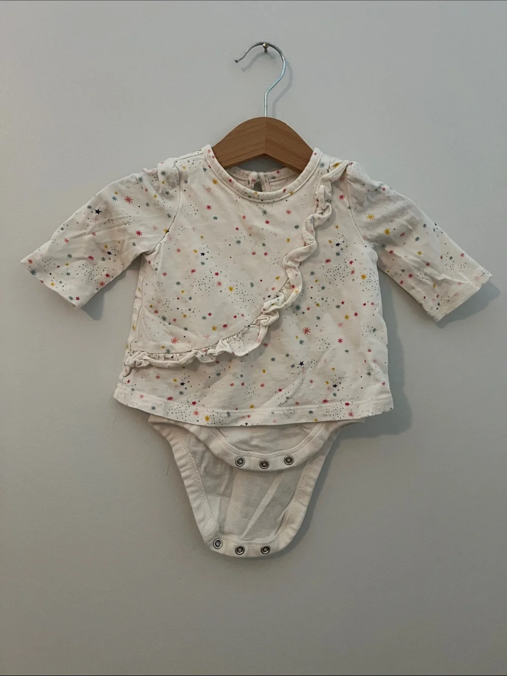 Gap | Baby Girls Cream Star-Print Ruffle Bodysuit Top Size 0-3 Months